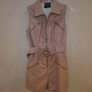 Kittenish Faux Leather Romper/ Jumpsuit - Pink